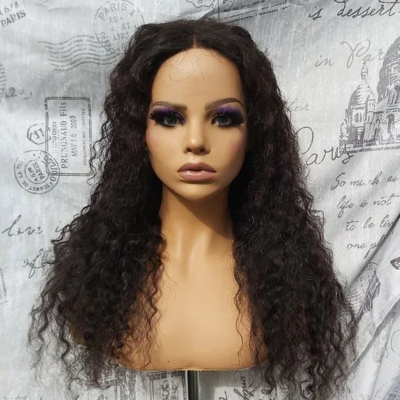 24" 100% Human Hair Wavy Curly Lace Frontal Wig (s1) - Picture 4 of 8